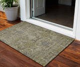 3' X 5' Taupe And Gray Damask Washable Indoor Outdoor Area Rug