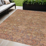 8' X 10' Brown And Tan Damask Washable Indoor Outdoor Area Rug