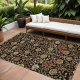 5' X 8' Black Brown And Red Floral Washable Indoor Outdoor Area Rug