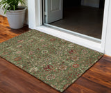 3' X 5' Fern Green Brown And Red Floral Washable Indoor Outdoor Area Rug