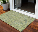 3' X 5' Mint Green Brown And Gray Floral Washable Indoor Outdoor Area Rug
