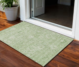 3' X 5' Artichoke Green And Ivory Damask Washable Indoor Outdoor Area Rug