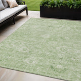 5' X 8' Artichoke Green And Ivory Damask Washable Indoor Outdoor Area Rug