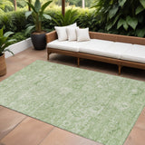 8' X 10' Artichoke Green And Ivory Damask Washable Indoor Outdoor Area Rug