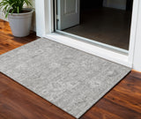 3' X 5' Gray And Silver Damask Washable Indoor Outdoor Area Rug