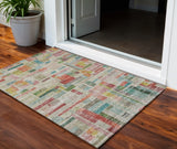 3' X 5' Terra Cotta Green And Brown Striped Washable Indoor Outdoor Area Rug