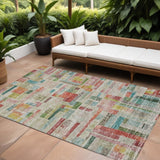 8' X 10' Terra Cotta Green And Brown Striped Washable Indoor Outdoor Area Rug