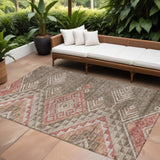8' X 10' Brown And Terra Cotta Southwestern Washable Indoor Outdoor Area Rug