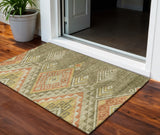 3' X 5' Green And Terra Cotta Southwestern Washable Indoor Outdoor Area Rug