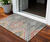 3' X 5' Gray And Terra Cotta Southwestern Washable Indoor Outdoor Area Rug
