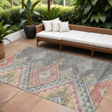 8' X 10' Gray And Terra Cotta Southwestern Washable Indoor Outdoor Area Rug