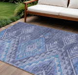 8' X 10' Navy Blue Charcoal And Gray Southwestern Washable Indoor Outdoor Area Rug