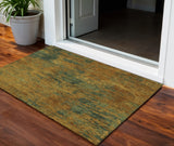 3' X 5' Copper And Green Abstract Washable Indoor Outdoor Area Rug