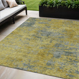 5' X 8' Gold Green And Gray Abstract Washable Indoor Outdoor Area Rug
