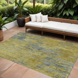 8' X 10' Gold Green And Gray Abstract Washable Indoor Outdoor Area Rug