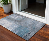 3' X 5' Blue Gray And Ivory Abstract Washable Indoor Outdoor Area Rug