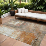 8' X 10' Copper Ivory And Brown Abstract Washable Indoor Outdoor Area Rug