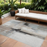 8' X 10' Brown Black And Gray Abstract Washable Indoor Outdoor Area Rug