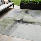 5' X 8' Sage Black And Gray Abstract Washable Indoor Outdoor Area Rug