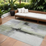 8' X 10' Sage Black And Gray Abstract Washable Indoor Outdoor Area Rug