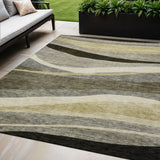 5' X 8' Taupe Gray And Black Abstract Washable Indoor Outdoor Area Rug