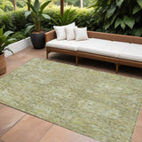 8' X 10' Sage And Green Damask Washable Indoor Outdoor Area Rug