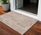 3' X 5' Coral And Gray Damask Washable Indoor Outdoor Area Rug