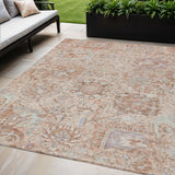 5' X 8' Coral And Gray Damask Washable Indoor Outdoor Area Rug