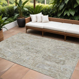 8' X 10' Ivory Brown And Gray Damask Washable Indoor Outdoor Area Rug