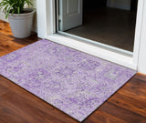3' X 5' Lavender And Gray Damask Washable Indoor Outdoor Area Rug