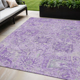 5' X 8' Lavender And Gray Damask Washable Indoor Outdoor Area Rug