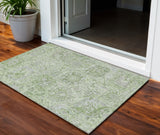3' X 5' Mint Green And Gray Damask Washable Indoor Outdoor Area Rug