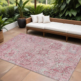 8' X 10' Pink And Gray Damask Washable Indoor Outdoor Area Rug