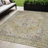 5' X 8' Wheat Terra Cotta And Black Oriental Washable Indoor Outdoor Area Rug