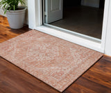 3' X 5' Coral And Pink Oriental Washable Indoor Outdoor Area Rug
