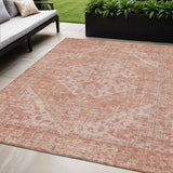 5' X 8' Coral And Pink Oriental Washable Indoor Outdoor Area Rug