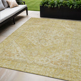5' X 8' Gold Tan And Beige Oriental Washable Indoor Outdoor Area Rug