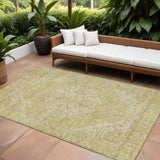 8' X 10' Gold Tan And Beige Oriental Washable Indoor Outdoor Area Rug