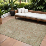 8' X 10' Beige Brown And Green Oriental Washable Indoor Outdoor Area Rug