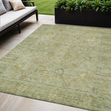 5' X 8' Sage Green And Brown Oriental Washable Indoor Outdoor Area Rug