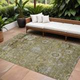 8' X 10' Brown Green And Gray Floral Washable Indoor Outdoor Area Rug