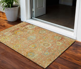 3' X 5' Coral Blue And Green Floral Washable Indoor Outdoor Area Rug