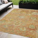 5' X 8' Coral Blue And Green Floral Washable Indoor Outdoor Area Rug