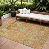 8' X 10' Coral Blue And Green Floral Washable Indoor Outdoor Area Rug