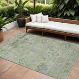 8' X 10' Mint Green And Gray Floral Washable Indoor Outdoor Area Rug