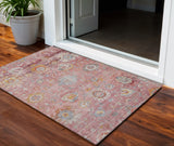 3' X 5' Pink Gray And Gold Floral Washable Indoor Outdoor Area Rug