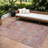 8' X 10' Pink Gray And Gold Floral Washable Indoor Outdoor Area Rug
