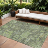 8' X 10' Fern Green And Olive Green Floral Washable Indoor Outdoor Area Rug