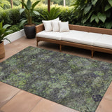 8' X 10' Green Charcoal And Black Floral Washable Indoor Outdoor Area Rug