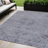 5' X 8' Blue And Gray Floral Washable Indoor Outdoor Area Rug